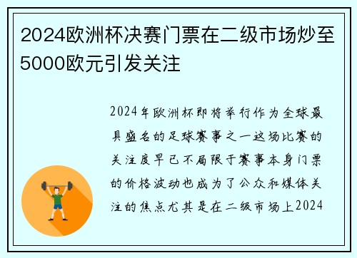 2024欧洲杯决赛门票在二级市场炒至5000欧元引发关注