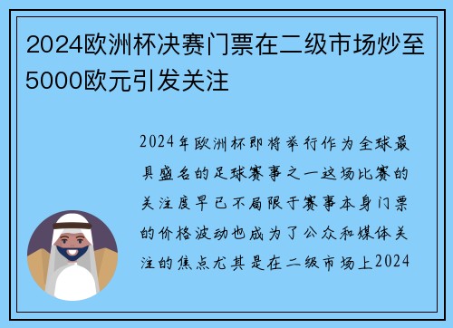2024欧洲杯决赛门票在二级市场炒至5000欧元引发关注